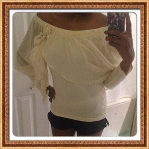Cream Off the Shoulder Bow Chiffon Top