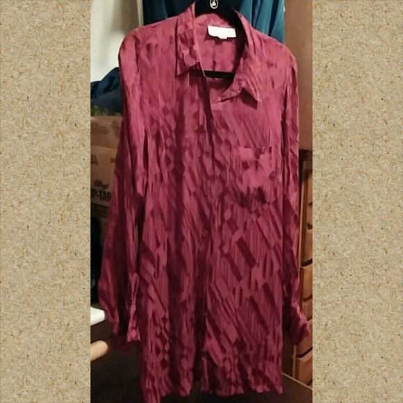 Long Sleeve Sheer Burgundy Shirt - Picture 1 of 2