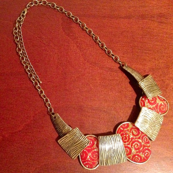 NEW Bronze & Red Abstract Swirl Necklace - Picture 2 of 4