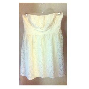 Cream Strapless Lace Dress