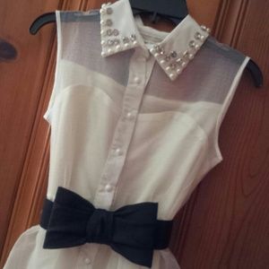 Collared White Dress with Bow belt