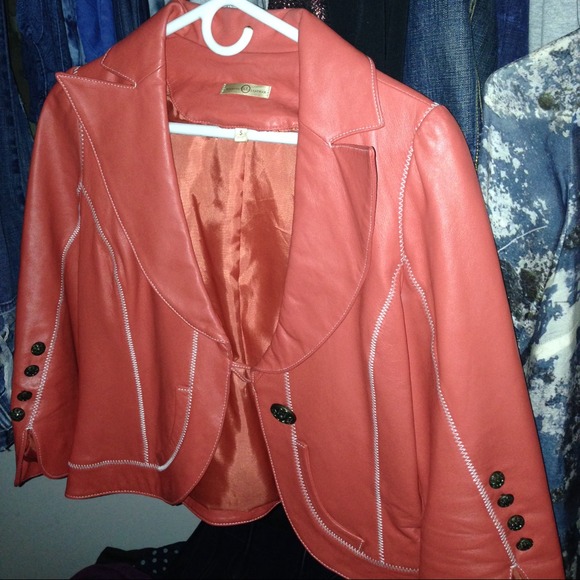 Peach 3/4 Sleeve Leather Blazer
