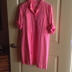 Bright pink cotton shirt dress