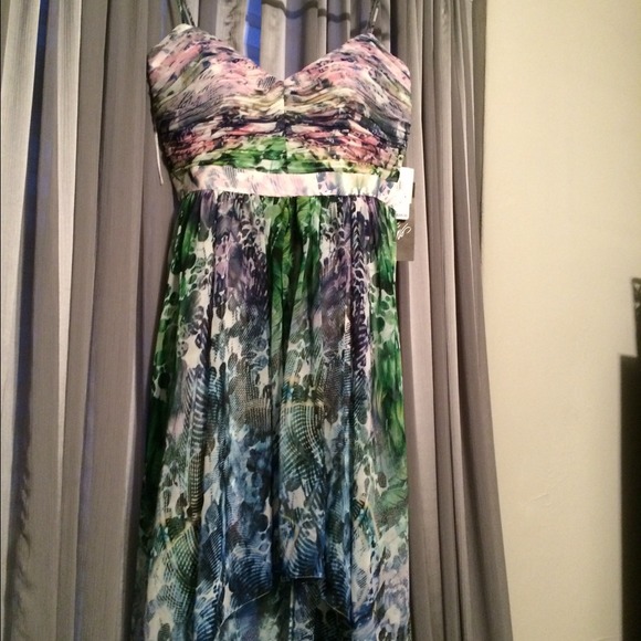 Multi Print Chiffon High Low Dress