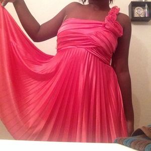 Really cute coral silk one strap gown