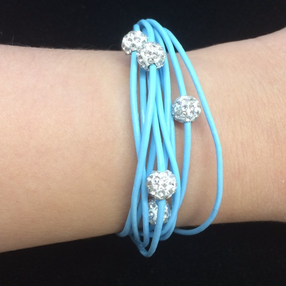 Jewelry - Blue leather crystal pave beads magnetic bracelet
