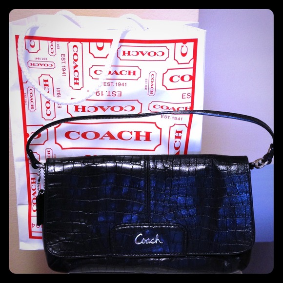Black Leather Coach Crocodile Bag