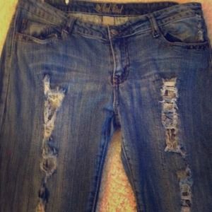 Red Rivet cut out jeans.