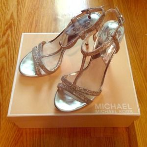 Michael by Michael Kors t-strap silver heels