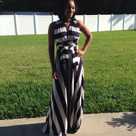 Blue & White Bold stripe Maxi Dress