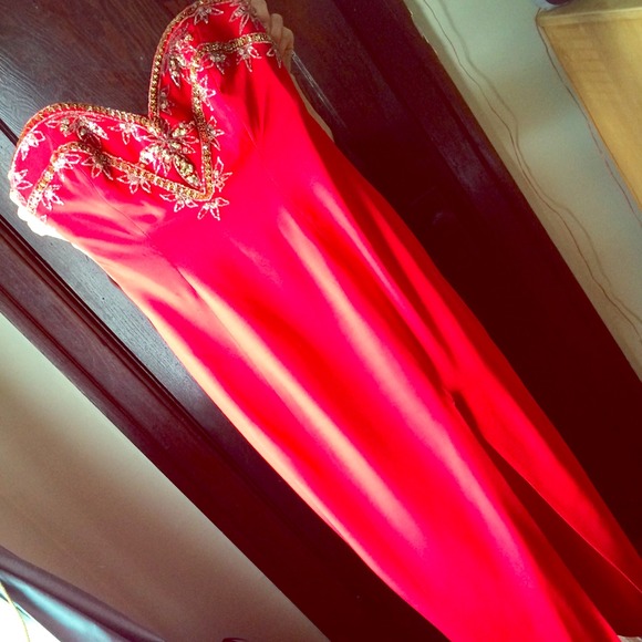 Red beaded prom dress