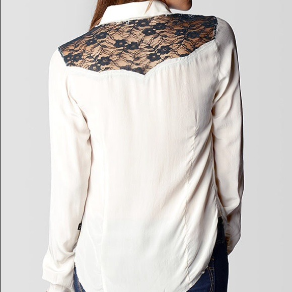 SOLD !!!!!!  True religion silk blouse with lace