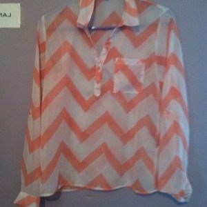 White and coral chevron silk blouse