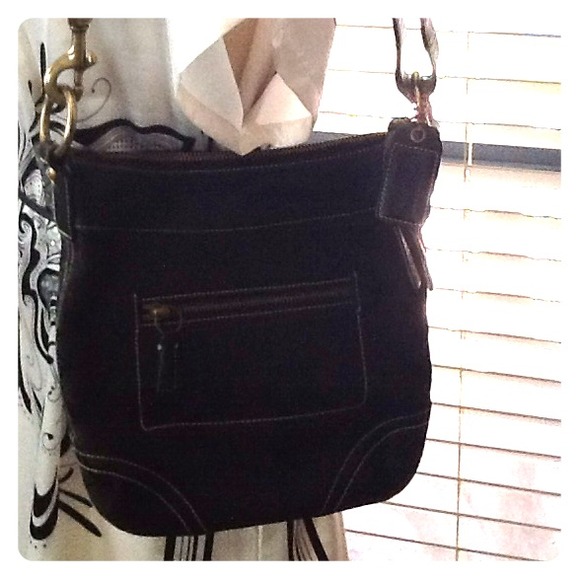 COACH▪️Black Signature & Leather Crossbody Purse - Picture 1 of 4