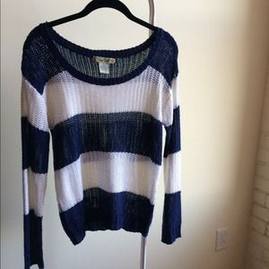 Striped white and navy lightweight sweater