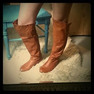 Chinese Laundry Cognac Leather Over The Knee Boots