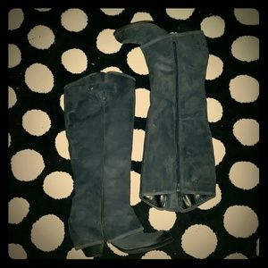 Fergie Blue Leather Suede Knee High Boots