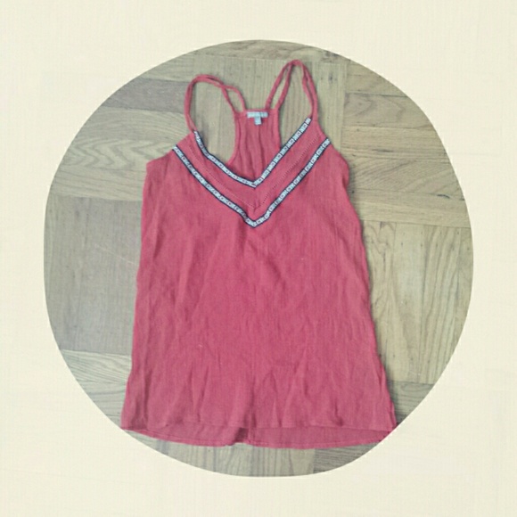 Flowy Red Double Strap Aztec Trim Tank - Picture 2 of 2
