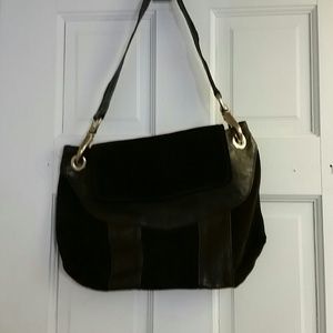 Foley + Corinna brown suede & patent leather purse