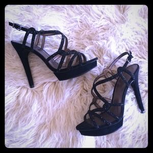 Black strappy rhinestone heels