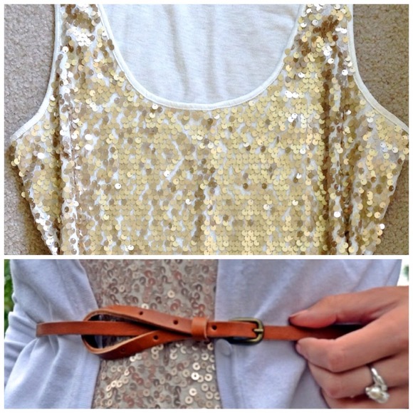 Express Tops - 🎉host pick🎉express gold / cream sequin tank