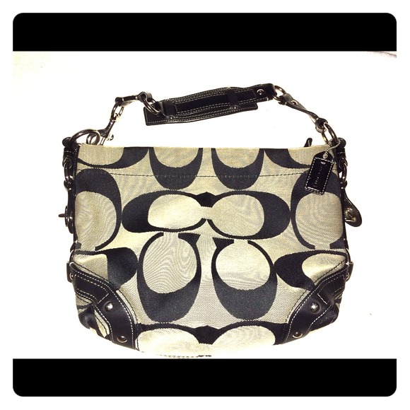 Coach- black on gray signature handbag