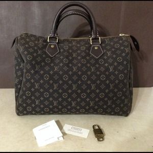 Authentic Louis Vuitton Mini Lin Ebene Speedy 30