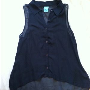 Sleeveless navy chiffon button up shirt