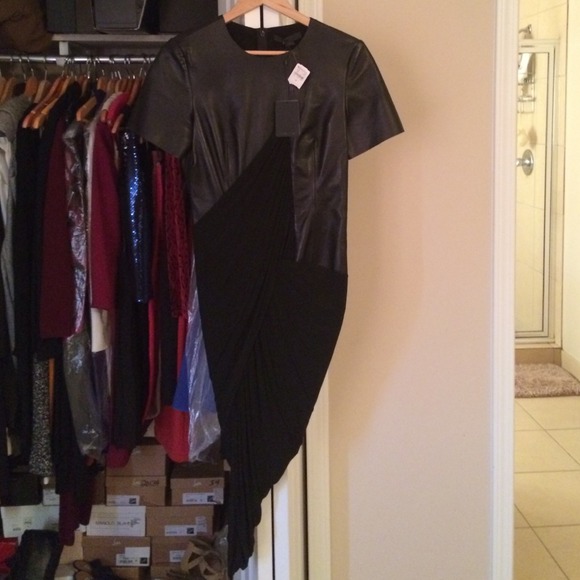 Alexander Wang Leather Drape Panel Dress Size 6 - Picture 4 of 8