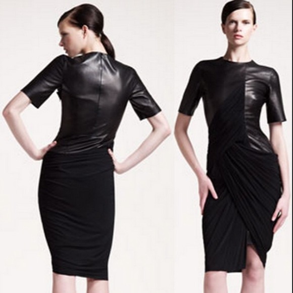 Alexander Wang Leather Drape Panel Dress Size 6 - Picture 3 of 8