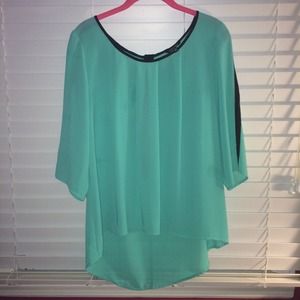 Aqua and Black blouse