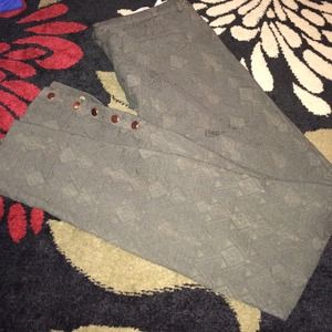 Olive Green Jaquard Pants with Gold buttons