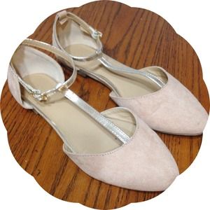 Nude pointed flats with gold straps