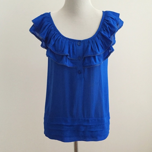 ODILLE | Blue Ruffle Blouse - Picture 2 of 3