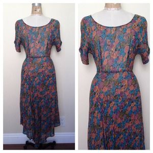 Vintage Boho Floral Midi Dress