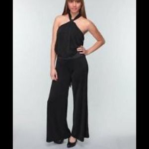 BABY PHAT METALLIC HALTER WIDE LEG JUMPER