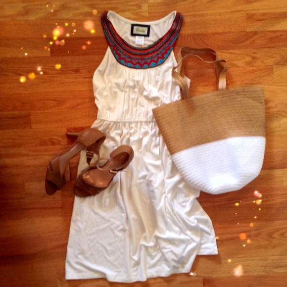 Emmelee Dresses & Skirts - 🎉HP 1/31🎉 White Dress with Beaded Neckline