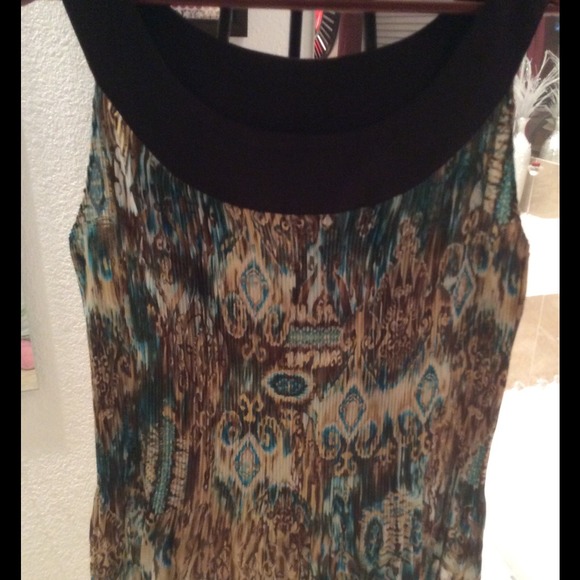 Brown\Teal\Gold\White Sleeveless Blouse