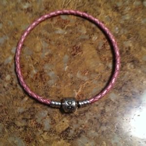 Pandora 8in.  Pink leather bracelet
