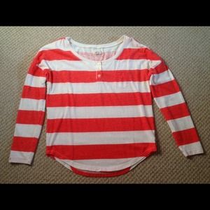 AERIE Red Striped Long Sleeve Top