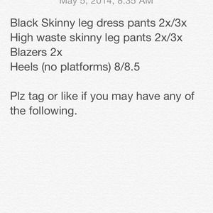 In search of the following!!