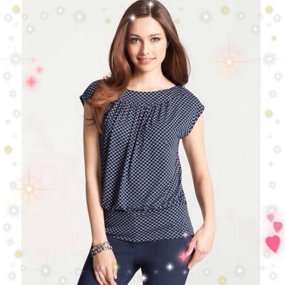 Ann Taylor Trellis Print Banded Hem Boatneck Top