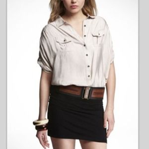 Express Mixed Fabric 2-in-1 Dress (Stone) NWOT