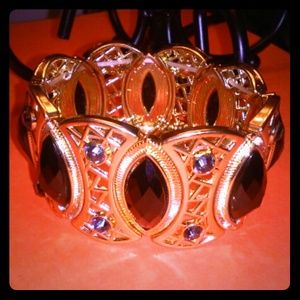 Black Diamond, taupe stone and Gold Bracelet