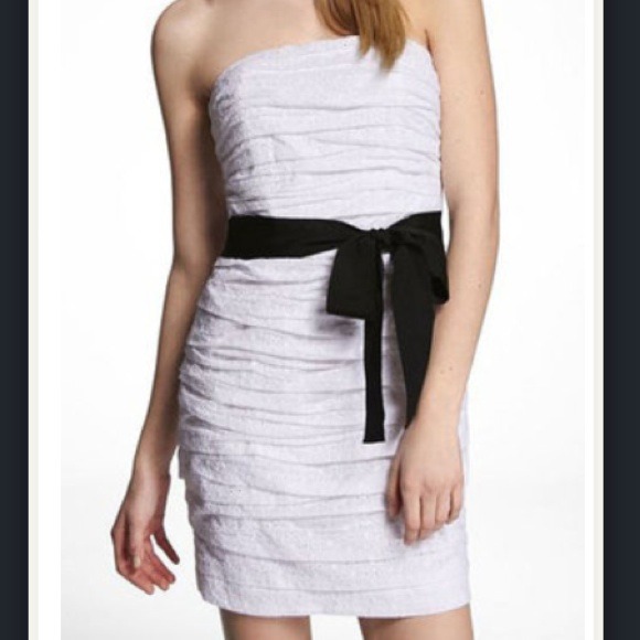 Express Ruched Strapless Eyelet Dress