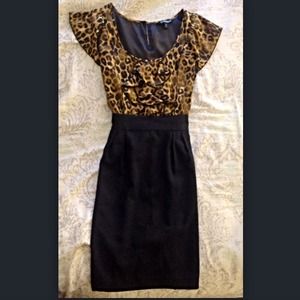 Express Black & Leopard Print Dress