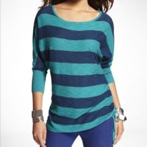 Striped Side Ruched Slub Knit Tunic *Blue*