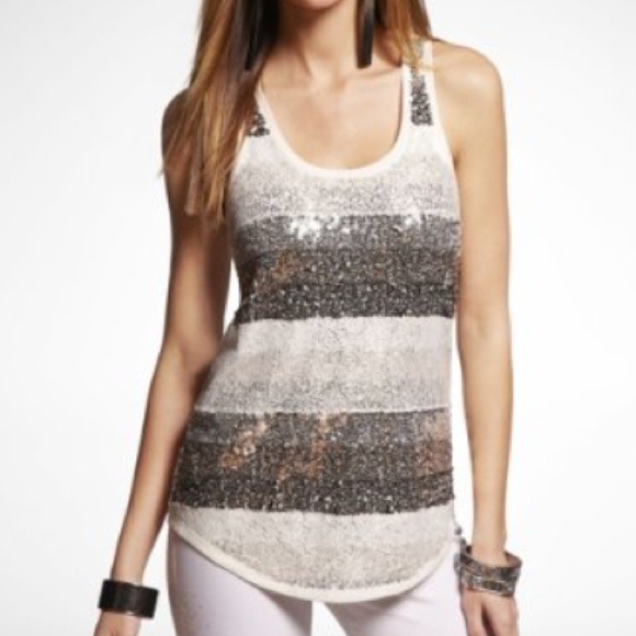 Express Lace and Sequin Stripe Shirttail Tank