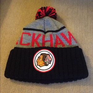 Selling a black hawks beanie.