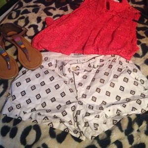 Brown and white design shorts